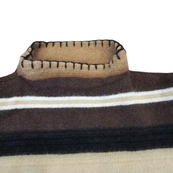 VTG Ralph Lauren Sweater Womens Sz M PETITE Turtleneck Wool Brown Black Striped - Picture 3 of 9